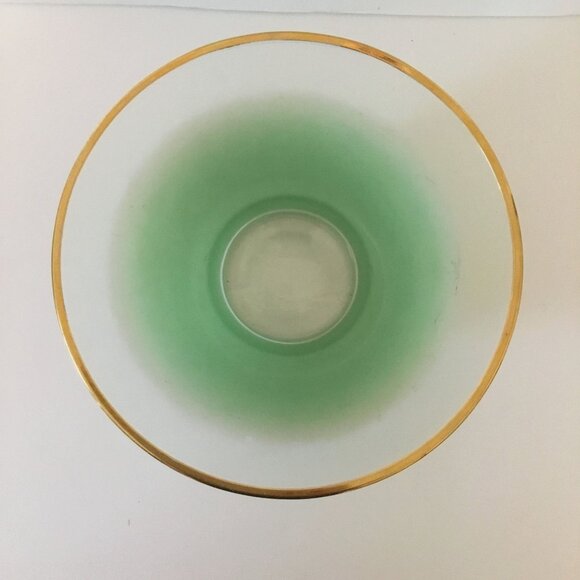 VTG BLENDO Green Ombre Glass Bowl 11" Gold Rim Midcentury Modern Tapered MCM - Picture 9 of 13